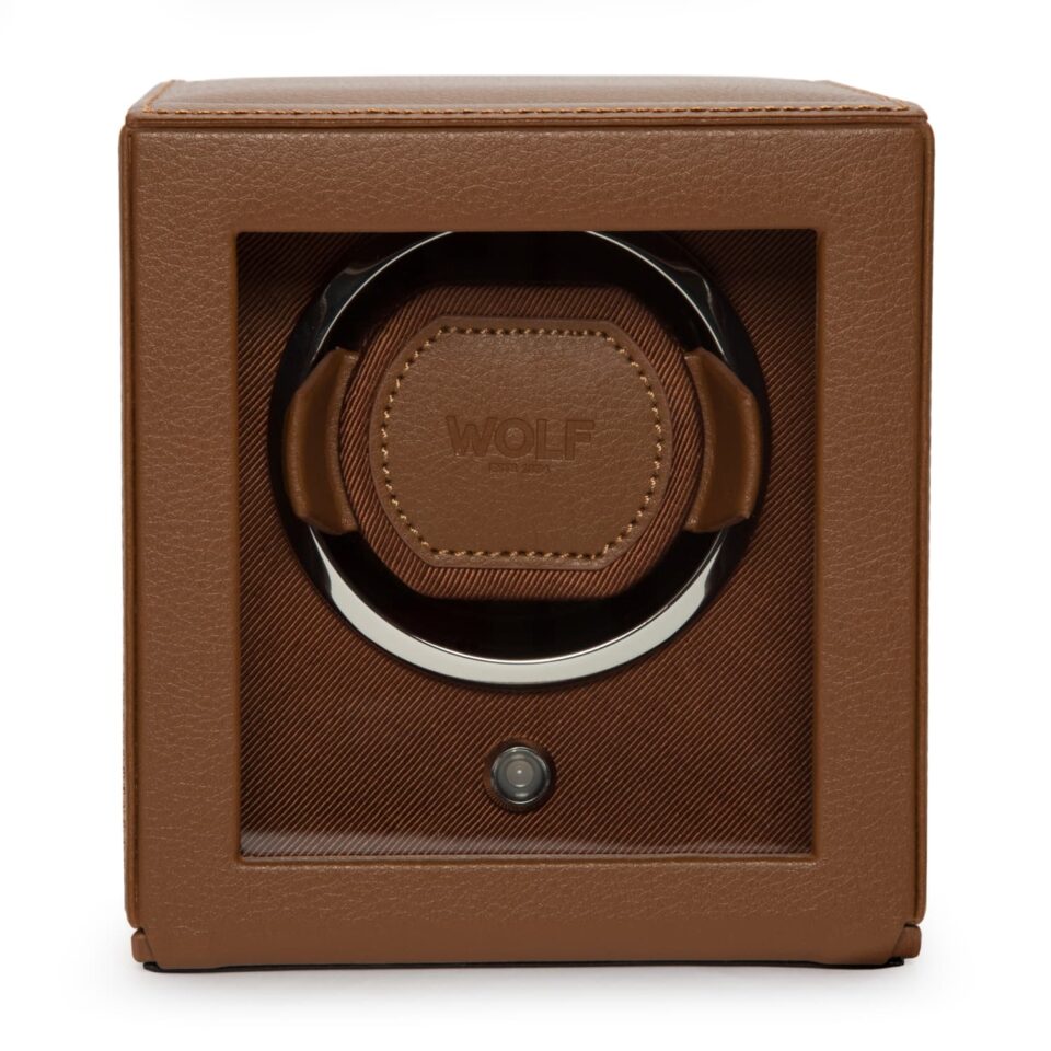Wolf Cub Single Watch Winder with Cover Cognac 461127